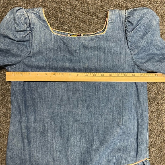 St Barth's Denim Ruffle Puff Sleeve Vintage Womens Dress Size 7/8 80s 90s - Picture 10 of 10